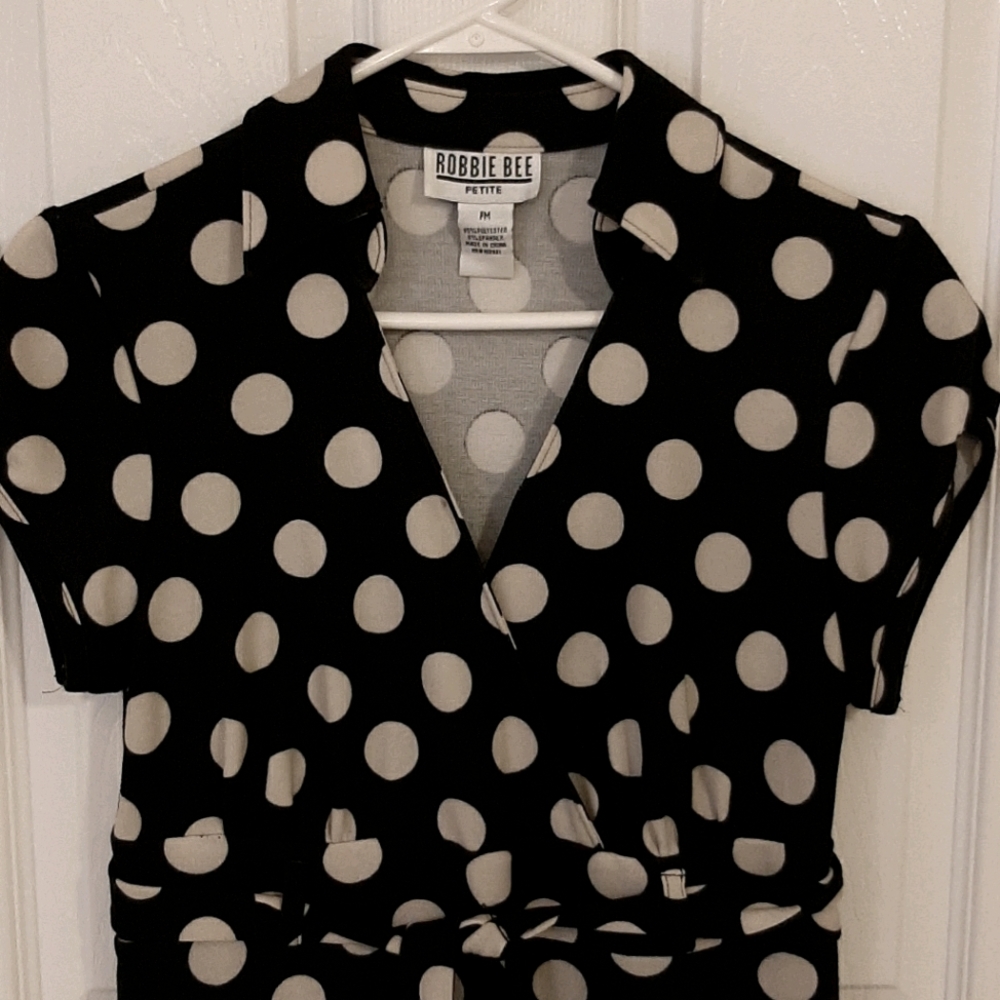 Collared black and white polka dot dress